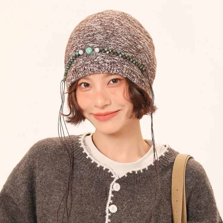 IIING帽控 波西米亚风串珠流苏堆堆帽女氛围感百搭显脸小包头冷帽