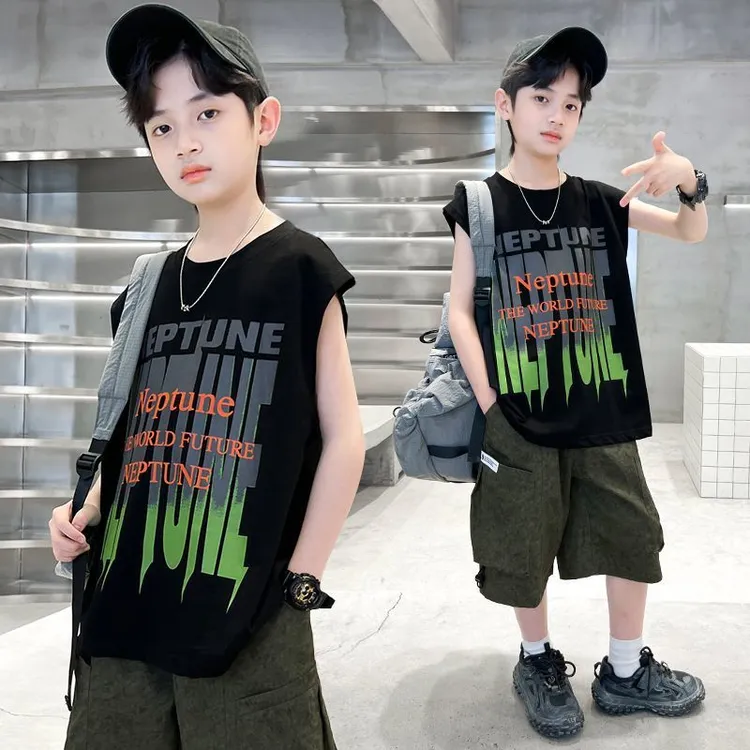 夏季男童纯棉背心新款儿童宽松卡通动漫无袖背心薄款休闲运动中大