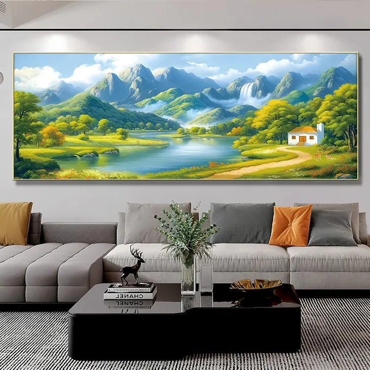福居宝地山水画客厅聚宝盆聚财装饰画沙发背景墙挂画靠山图晶瓷画