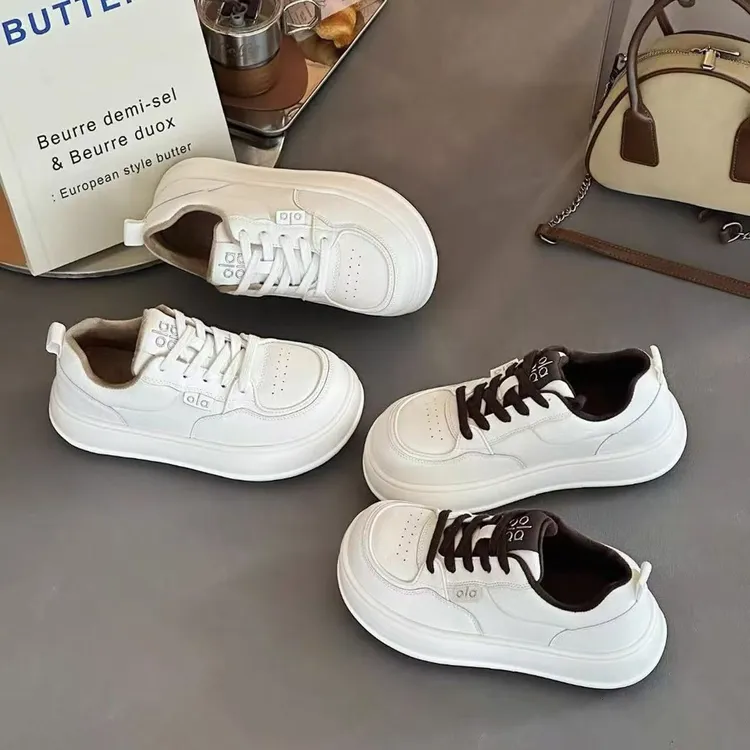 透气板鞋深口中跟圆头时尚休闲鞋厚底系带板鞋