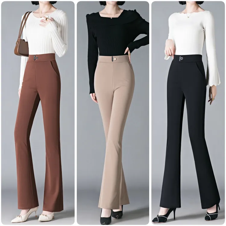 阔腿高腰长裤高透轻薄显瘦裤春秋外穿休闲裤微喇裤口袋直筒
