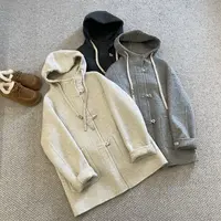 新款韩版简约纯色百搭时尚连帽毛呢大衣DY8897