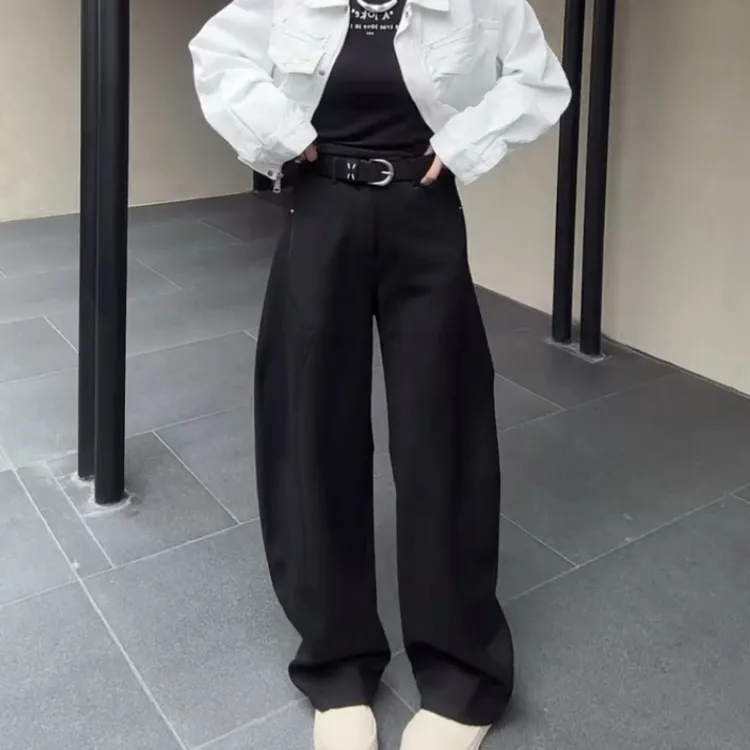 Aimeerosa/艾洛莎休闲裤早春宽松显瘦长裤时髦百搭切割线弯刀卫裤