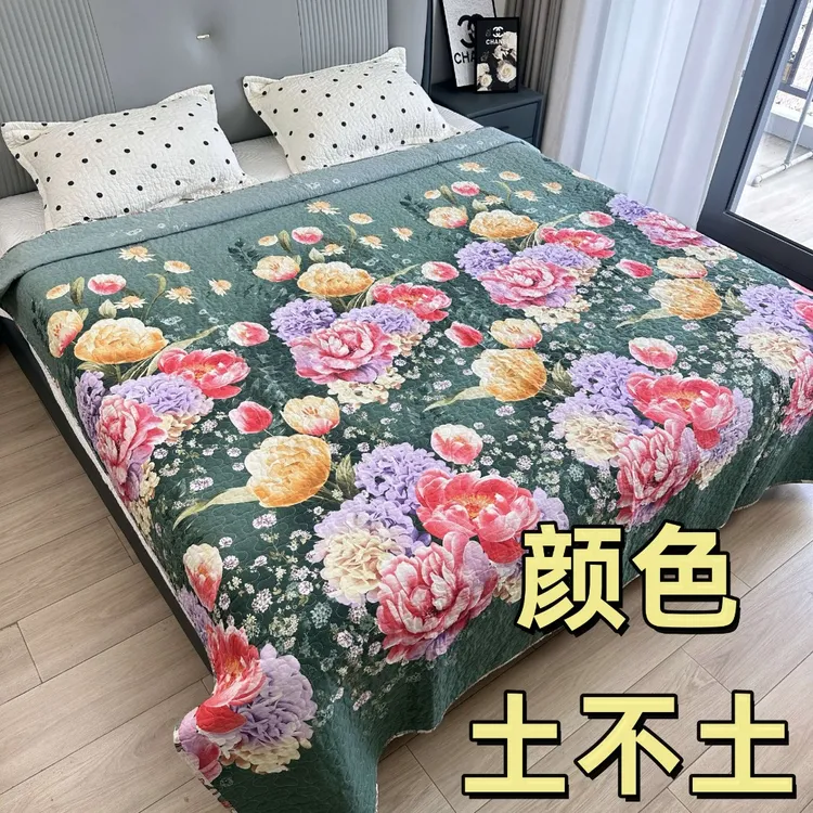 棉之语纯棉床盖心形几何图案厚款绗缝可爱风床盖牛奶榻榻米双面