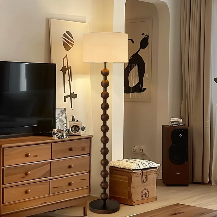 法式中古落地灯客厅美式复古实木高级感氛围灯侘寂风卧室立式台灯