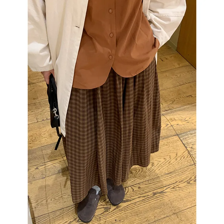 西兰花花 秋冬百搭经典格纹A字裙复古咖格休闲格子裙磨毛半裙女款