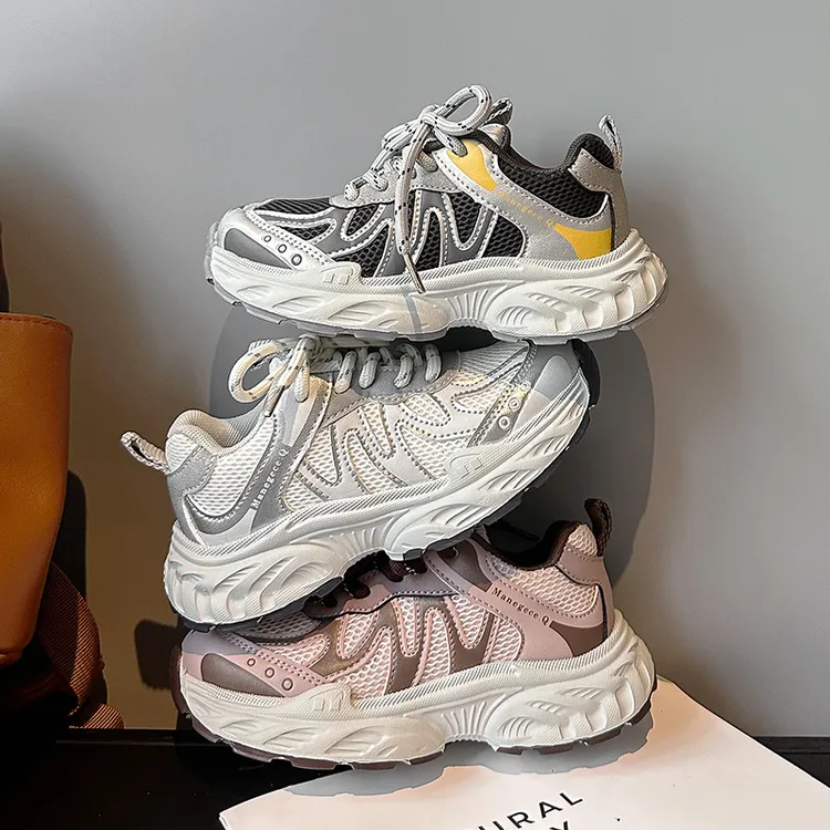 亲子款老爹鞋秋冬新款女童网面透气休闲运动鞋男童软底跑步鞋0211