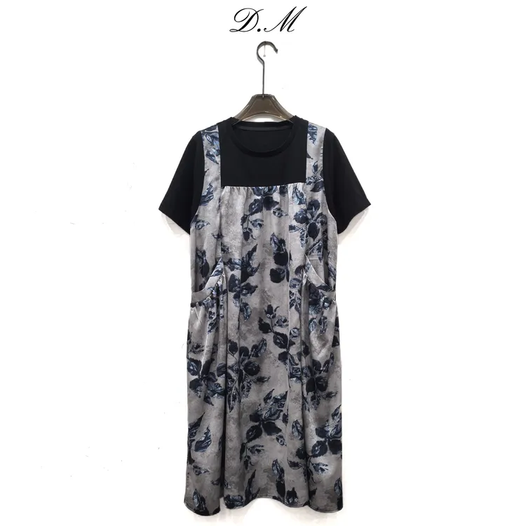 【大蜜】1861#夏季新款宽松显瘦百搭背带假两件流光缎连衣裙