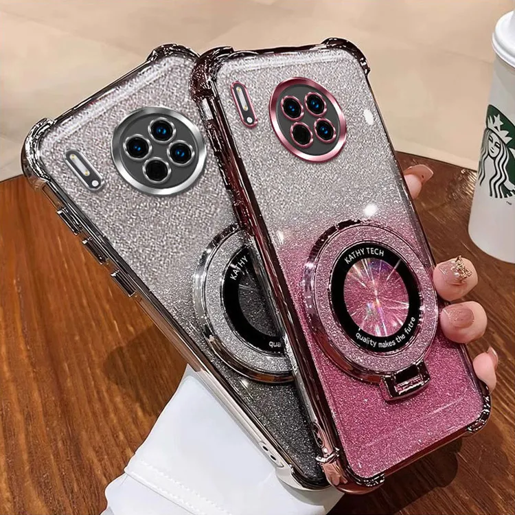 闪粉磁吸支架适用华为Mate30手机壳TAS-AN00软壳镜头全包防摔女潮