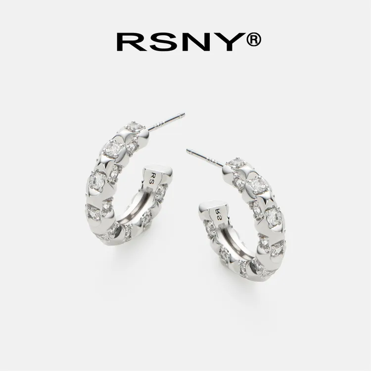 铜合金合成锆石耳饰 [新品]RSNY钻纹简约耳环个性2025新款潮范