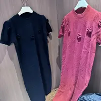 半袖夏季堆堆袖圆领短袖旗袍时尚网红连衣裙针织修身