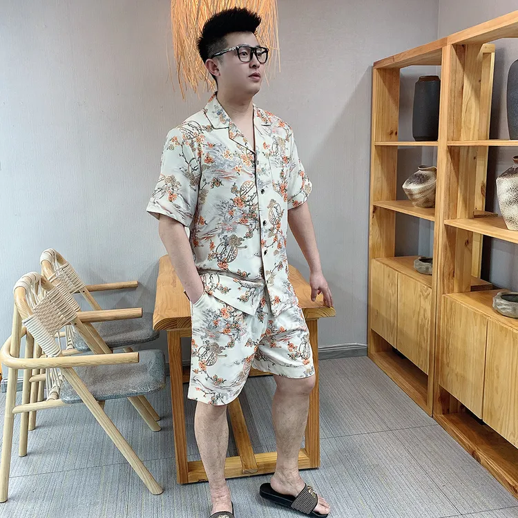 大码棉麻短袖睡衣套装2025夏季轻薄烫金印花高品质休闲外穿家居服