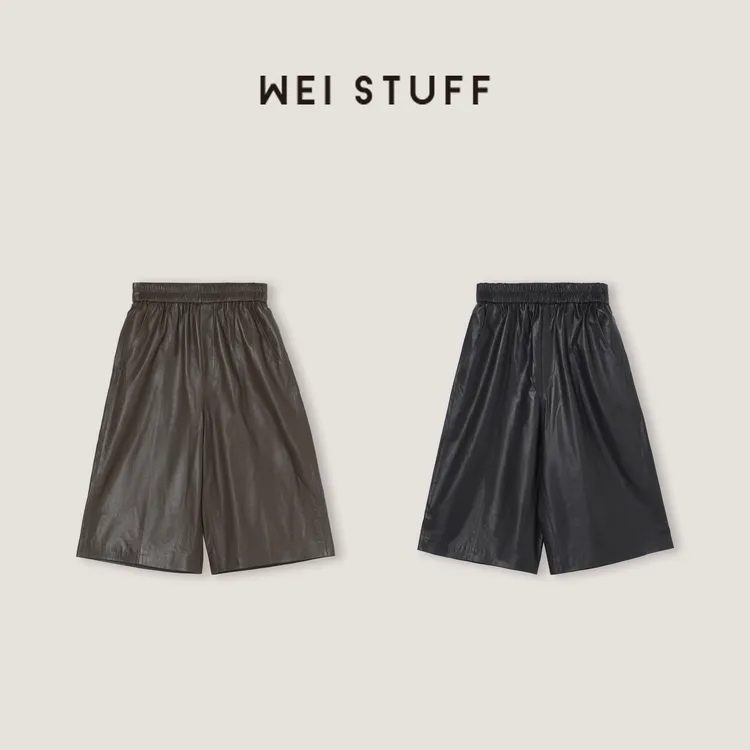 WEI STUFF“双色植鞣”百搭直筒松紧腰皮裤 10359.