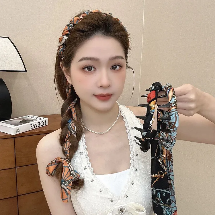 宫阙繁花飘带齿梳波浪高颅顶发箍正反两带复古宫廷发箍2025年新款