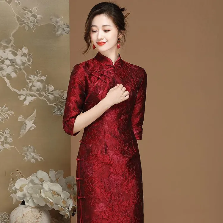 中国风女装复古提花日常改良旗袍连衣裙显瘦气质高贵中式春秋修身