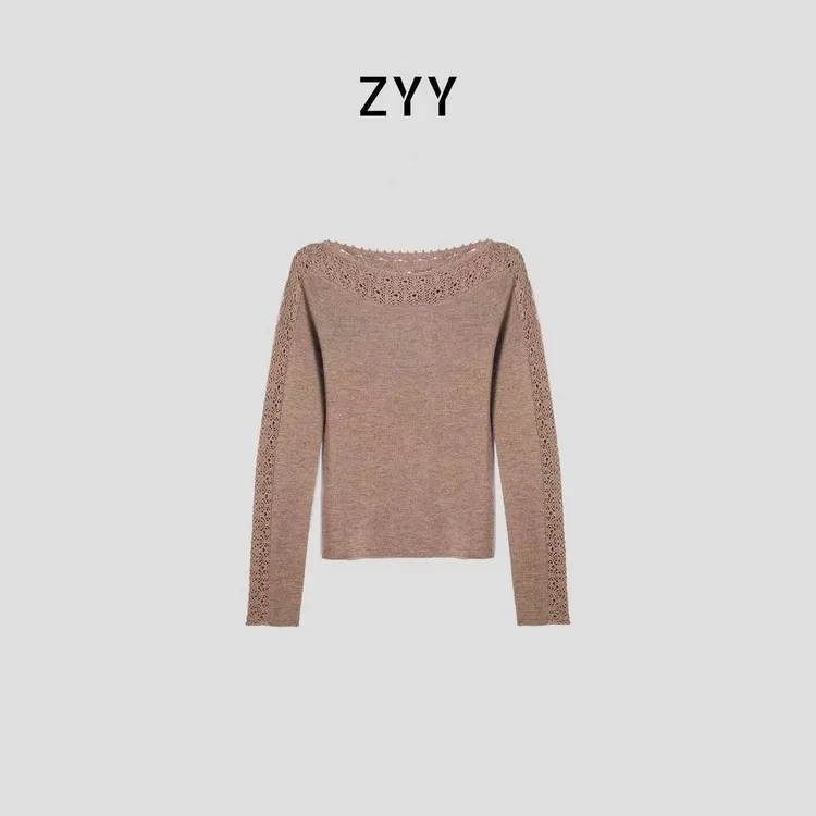 ZYY【木落淮南】2025S/S新款重工镂空钩花长袖针织衫X25DMY05609