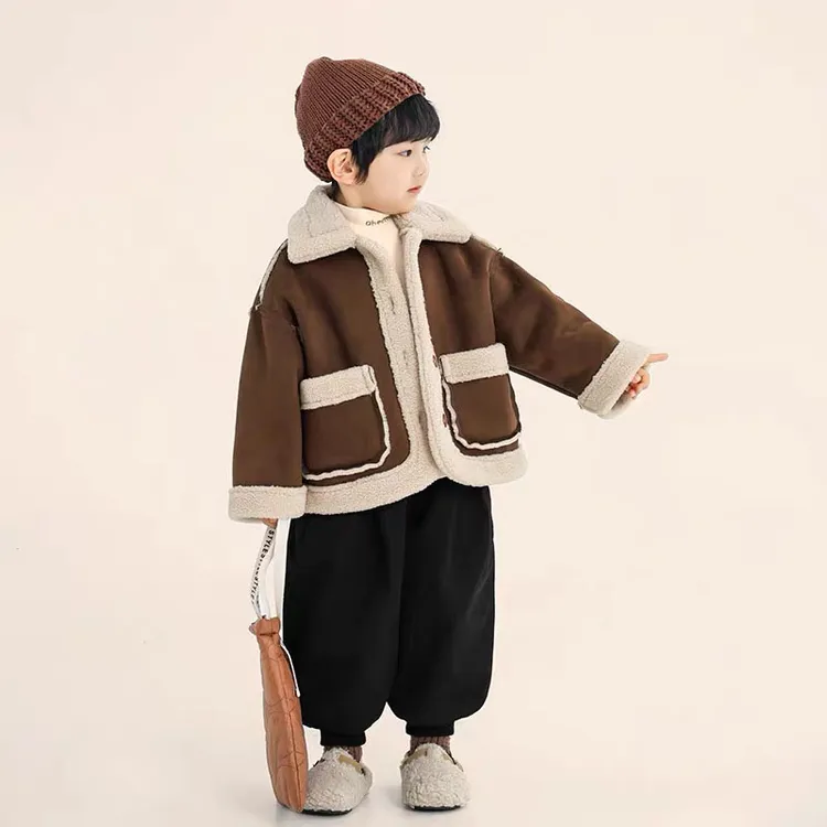 爆款羊羔毛韩范服秋冬款女童加绒加厚皮毛男童儿童舒适高领外套