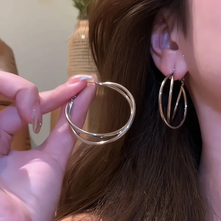 铜合金耳饰 夸张圈圈个性耳环女新款爆款交叉高级感耳饰小众耳钉