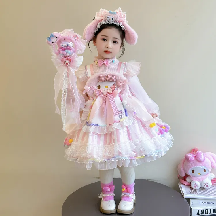 女童三丽鸥蓬蓬裙春秋新款女孩洋气美乐蒂洛丽塔公主裙生日礼服裙