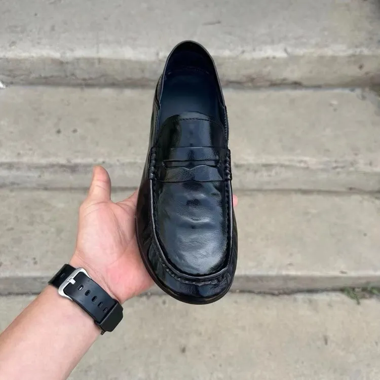 欧洲站水牛纯皮夏季商务休闲一脚蹬手抓纹豆豆鞋懒人驾车软底鞋