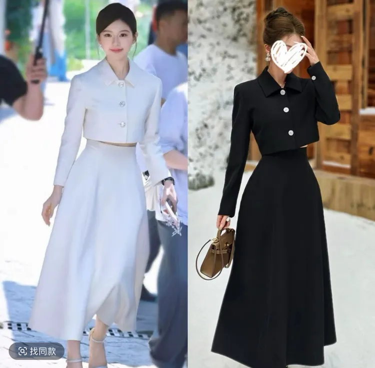 露思小外套赫本风伞裙显气质名媛两件套装