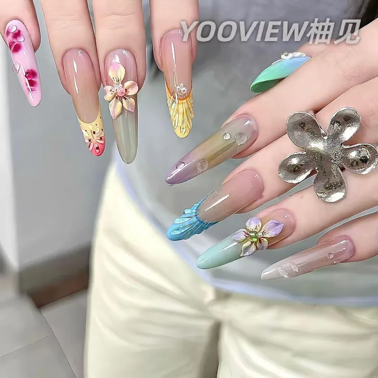 高级感穿戴甲手工穿戴甲立体冰花法式渐变夏威夷海岛美甲穿戴甲片