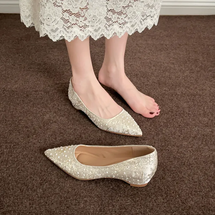 单鞋女2025新款夏季显瘦浅口水钻珍珠软底尖头内增高百搭仙女鞋