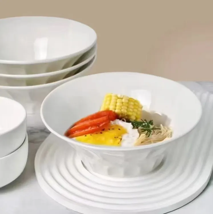 瓷县令8英寸菱形浮雕水果碗面碗可进微波炉洗碗机大号加深防烫