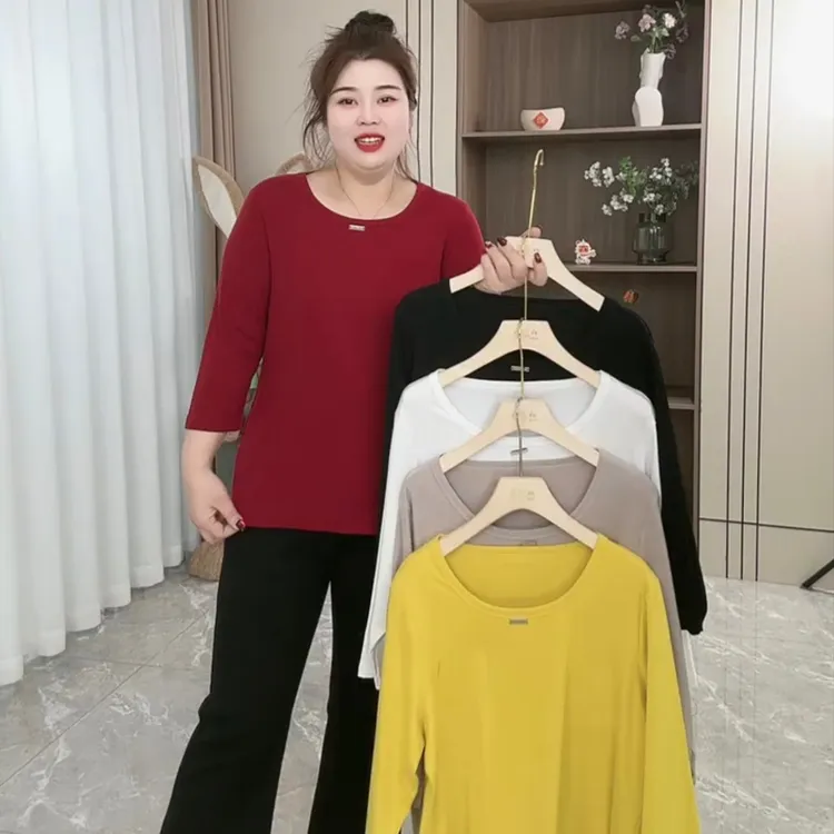 8298大码女装春季新款必入百搭洋气八分袖打底小衫
