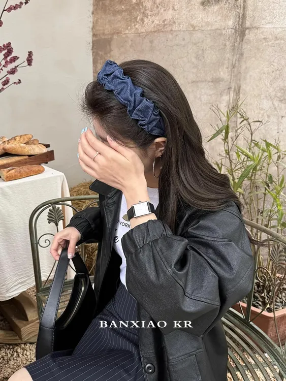 韩国牛仔布褶皱宽边发箍女2025新款日常外戴高颅顶头箍女发卡头饰