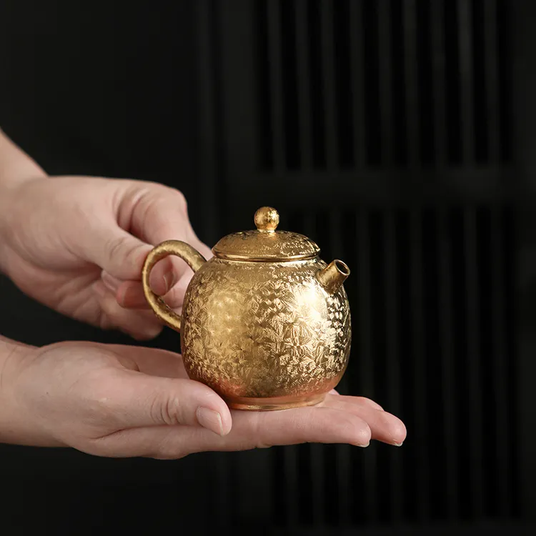 七彩复古鎏金茶壶西施壶家用中式陶瓷功夫茶具泡茶壶礼盒装