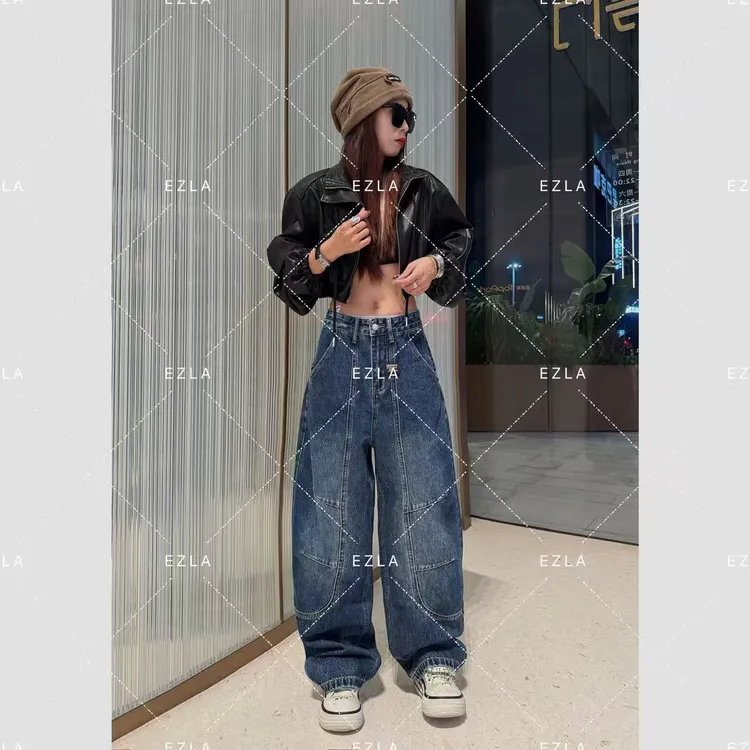 EZ8795-【早秋新款】美式复古设计百搭显瘦无弹水洗美式老爹堆堆裤