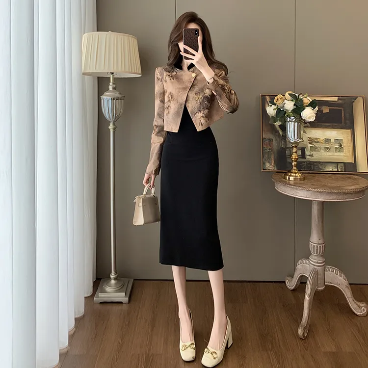 秋装时尚御姐复古老钱风富家千金小香风套装半身裙两件套女高级感