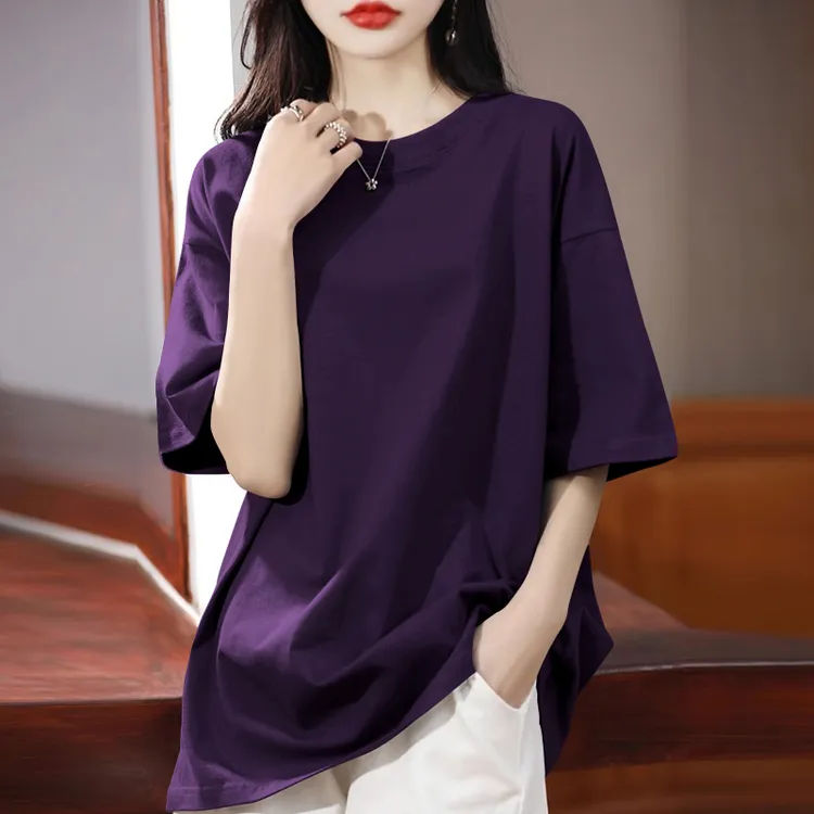 夏季重磅新款纯棉短袖t恤女中长款宽松上衣ins显瘦大码打底衫潮