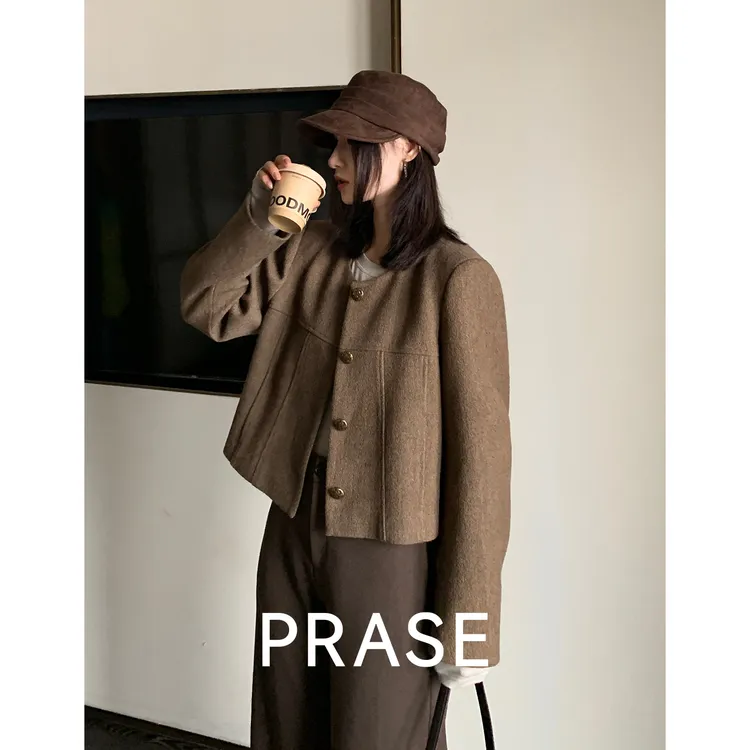 PRASE·噜【秋日摩卡】绵羊毛气质微胖秋冬女复古小香短外套PR507E27