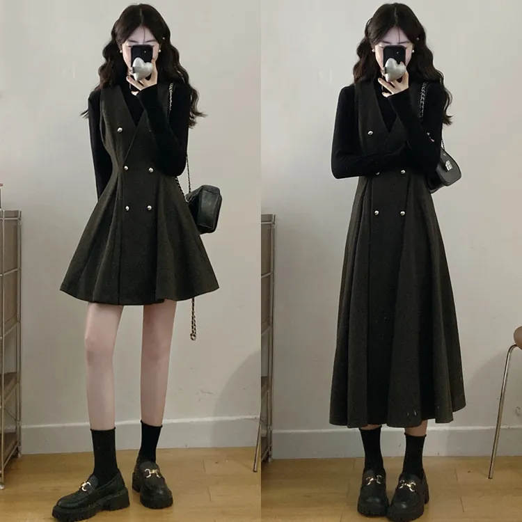 大码胖mm女装胖mm秋冬时尚高级感气质显瘦马甲长袖打底两件套装女