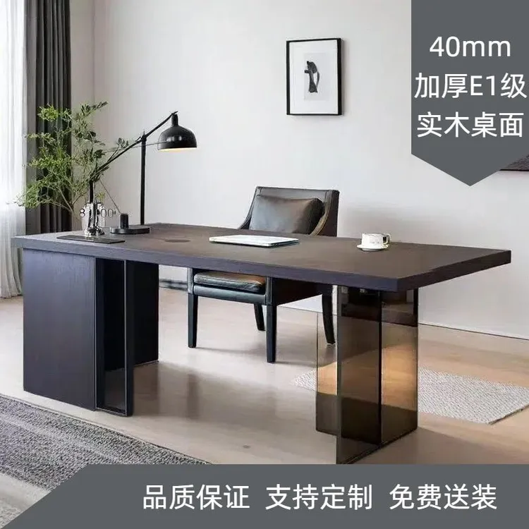 轻奢极简书房意式家用书桌办公桌实木写字台亚克力悬浮电脑桌简约