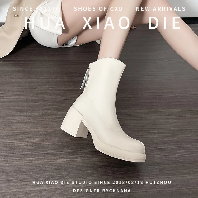 花小蝶英伦风厚底马丁靴女2026秋冬新款高跟百搭显瘦不累脚瘦瘦靴