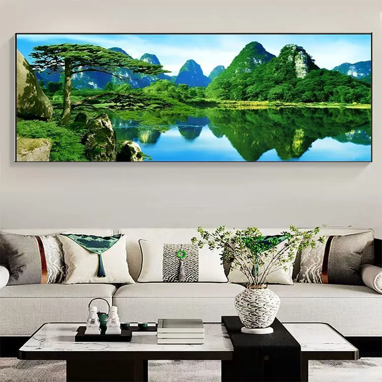 绿水青山墙壁挂画客厅背景装饰画现代简约办公室挂墙油画高级感