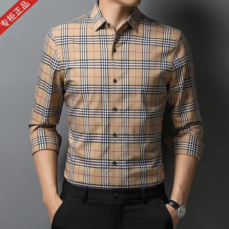 【专柜正品】2025春季新款长袖衬衫男商务休闲轻奢高档条纹格子衬衣