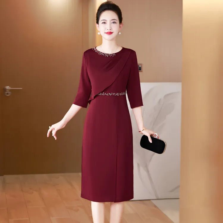 春秋2025新款显瘦旗袍婚礼服喜婆婆婚宴装高端大气显瘦连衣裙时尚