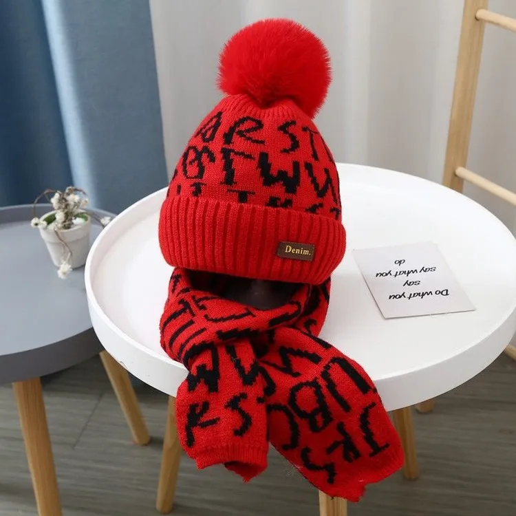 中大童冬季洋气毛线帽子围巾套装儿童男女小孩中小学生保暖套头帽