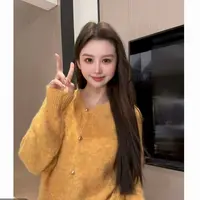 韩系外穿洋气长袖毛衣女2025秋季新款慵懒风短款宽松针织开衫上衣
