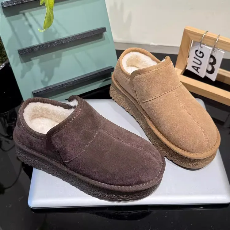 爆款面包雪地靴女冬季加绒厚底一脚蹬勃肯棉鞋2024新款保暖乐福鞋