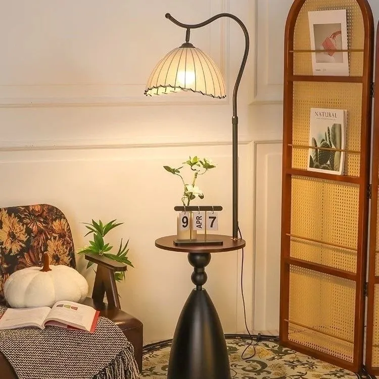 古风落地灯客厅沙发高级茶几复古氛围灯一体美式置物床头柜台灯