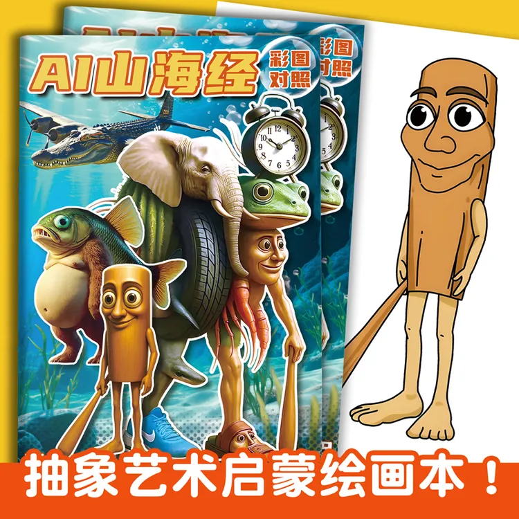 外国山海经美国AI涂色书通通哥木棍人临摹创意画画儿童益智绘画本