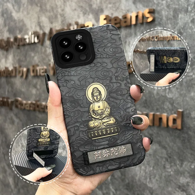 适用于苹果华为OPPO小米VIVO观音菩萨瞳眼贴皮支架手机壳