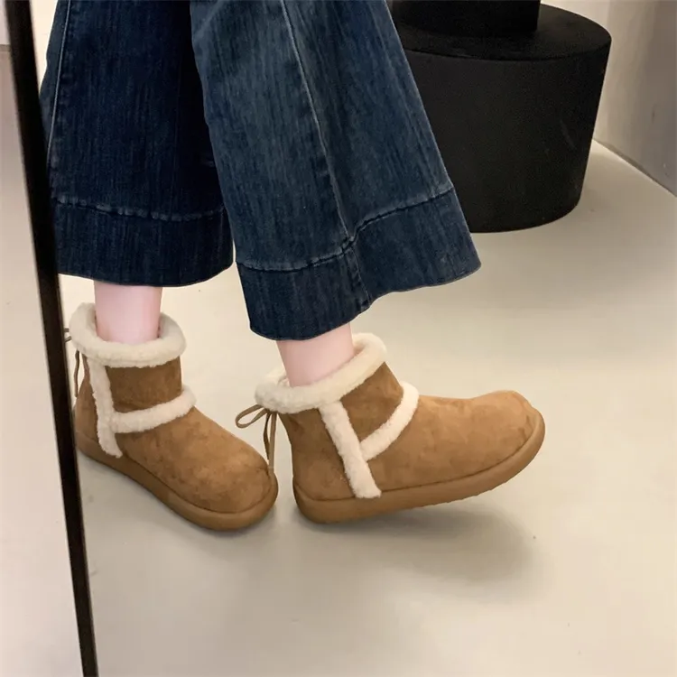 卓诗尼厚底雪地靴女加绒加厚毛毛鞋2025新款冬季短筒雪地保暖棉鞋