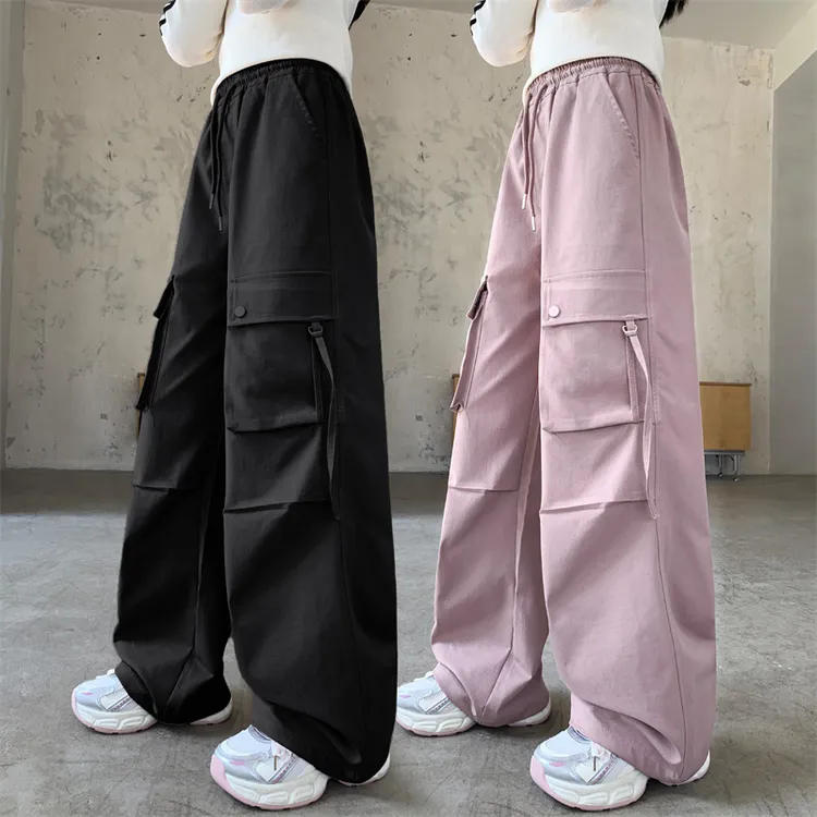 女童春秋季阔腿工装裤2025新款休闲裤宽松直筒裤12岁中大童长裤子