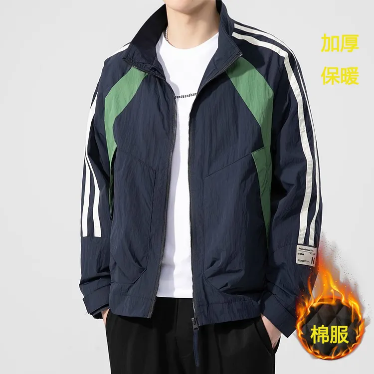 【加厚保暖棉服】潮牌工装外套男秋冬拼接新款美式立领休闲夹克上衣